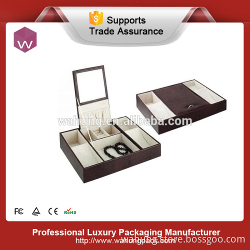New design black faux leather jewelry storage box with lid(WH-0558)